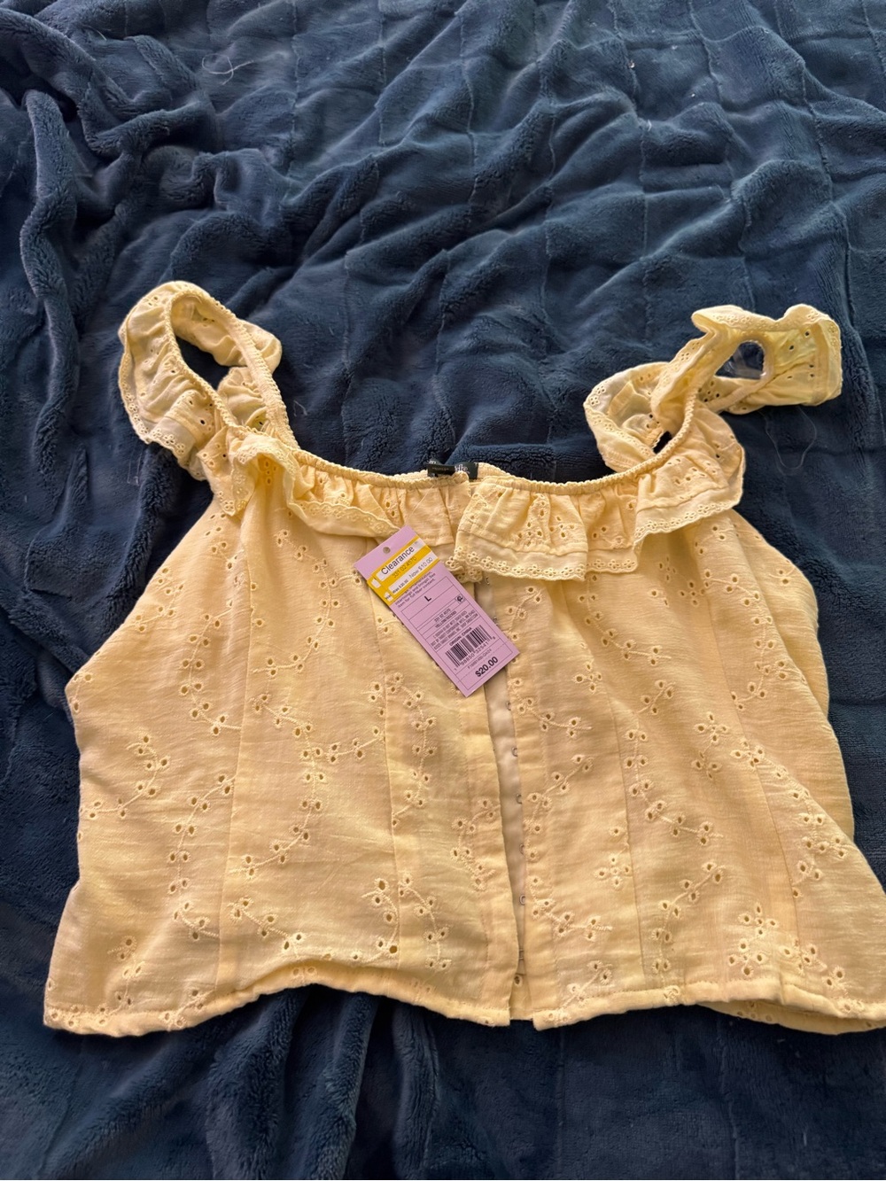 wild fable Yellow Eyelet Ruffle Crop Top